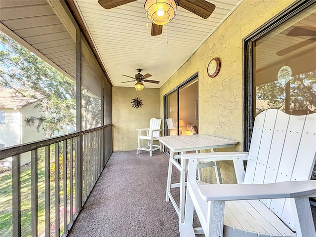 balcony with a ceiling fan