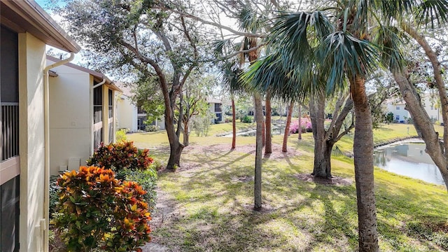 view of yard with a water view