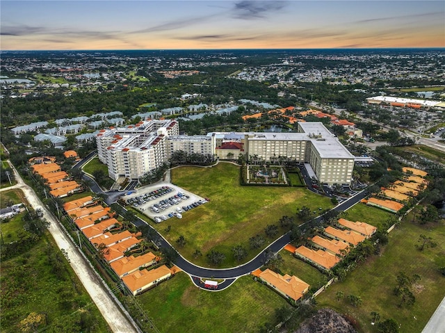 view of aerial view at dusk