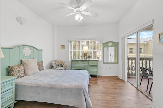 bedroom featuring ceiling fan and wood-type flooring