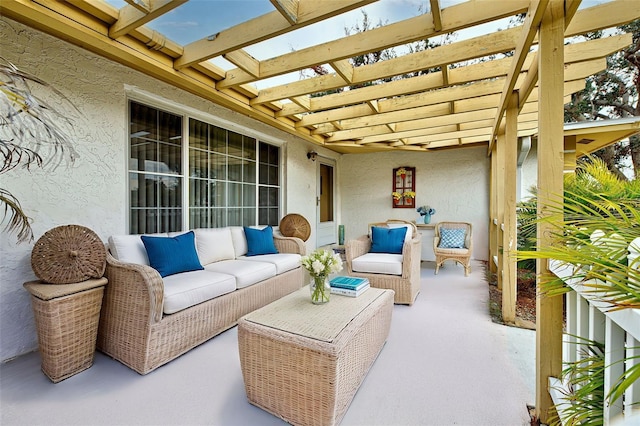 view of patio / terrace featuring an outdoor hangout area and a pergola