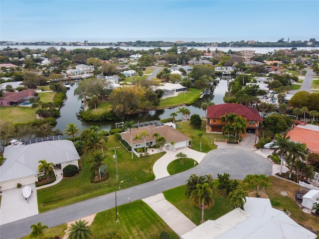 bird's eye view featuring a water view