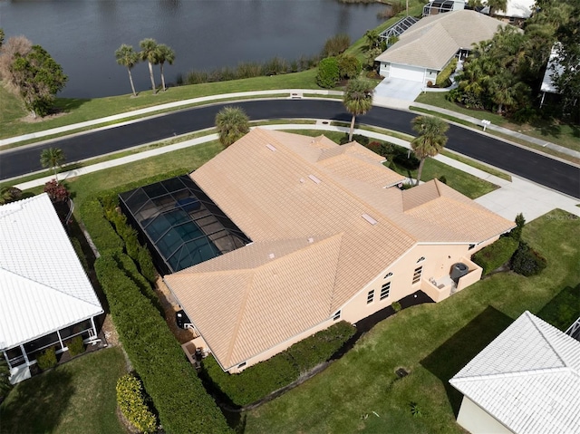 bird's eye view featuring a water view