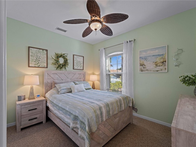 bedroom featuring ceiling fan and light colored carpet