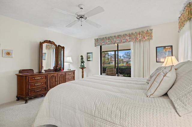 bedroom featuring carpet floors and ceiling fan