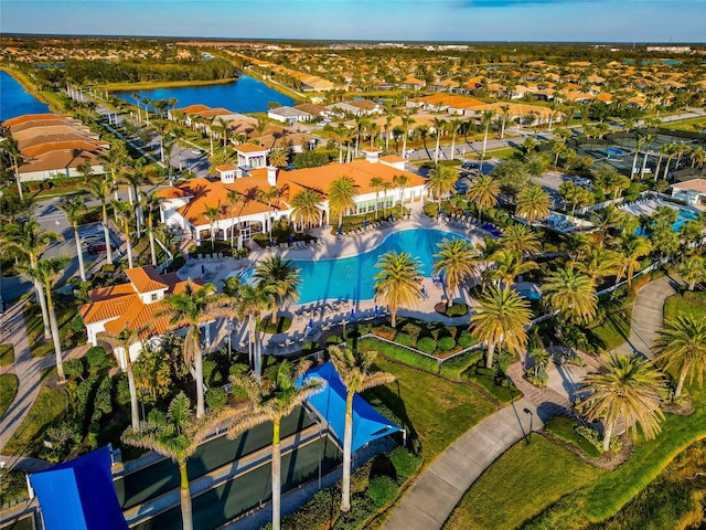 aerial view with a water view