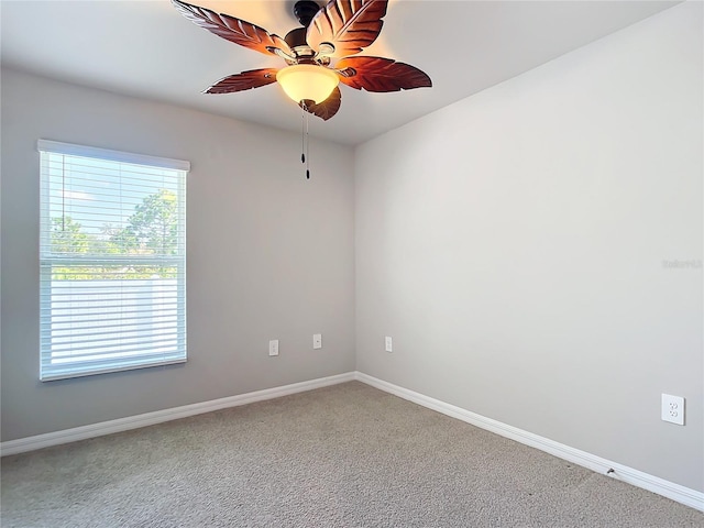 spare room with ceiling fan and carpet flooring