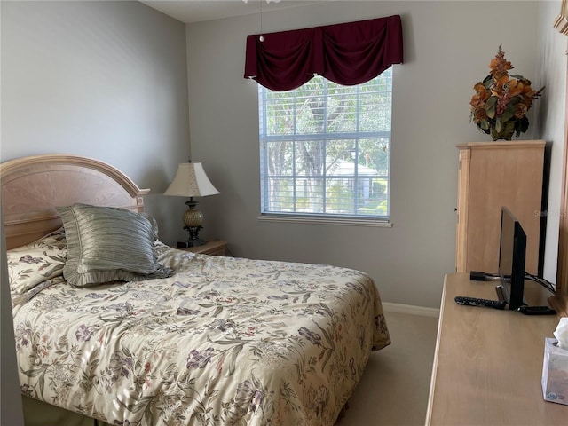 bedroom with carpet floors and baseboards