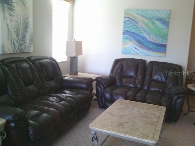 living area with light colored carpet