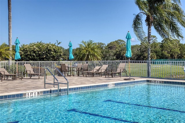 view of swimming pool with a patio