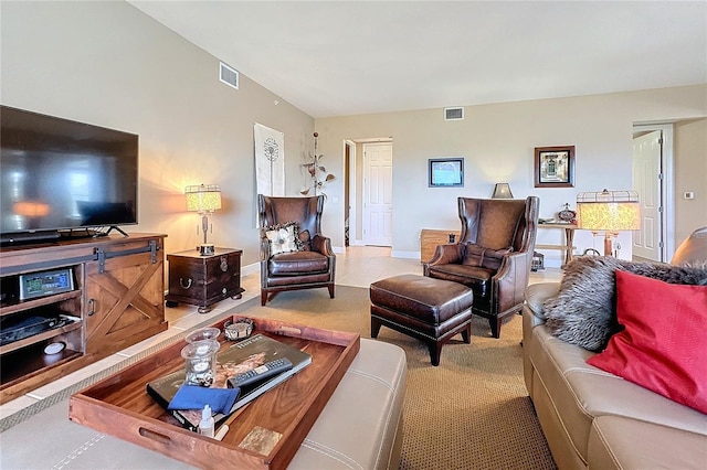 living room with light carpet