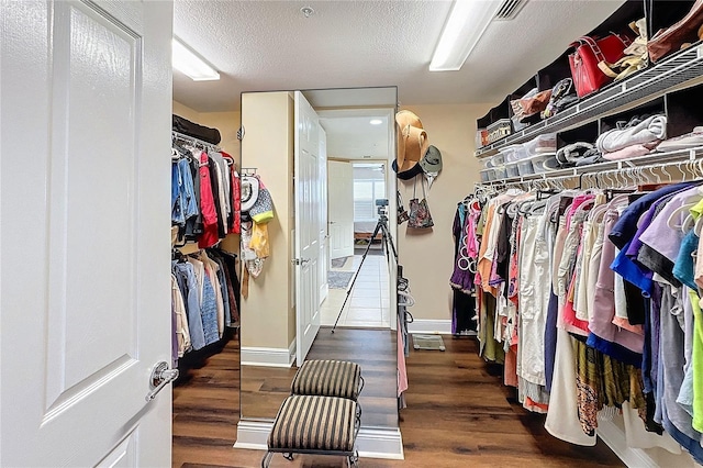 spacious closet featuring dark wood-type flooring