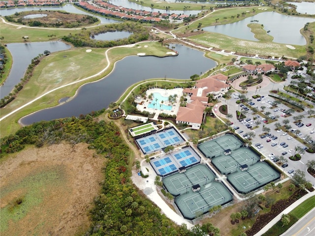 aerial view with a water view