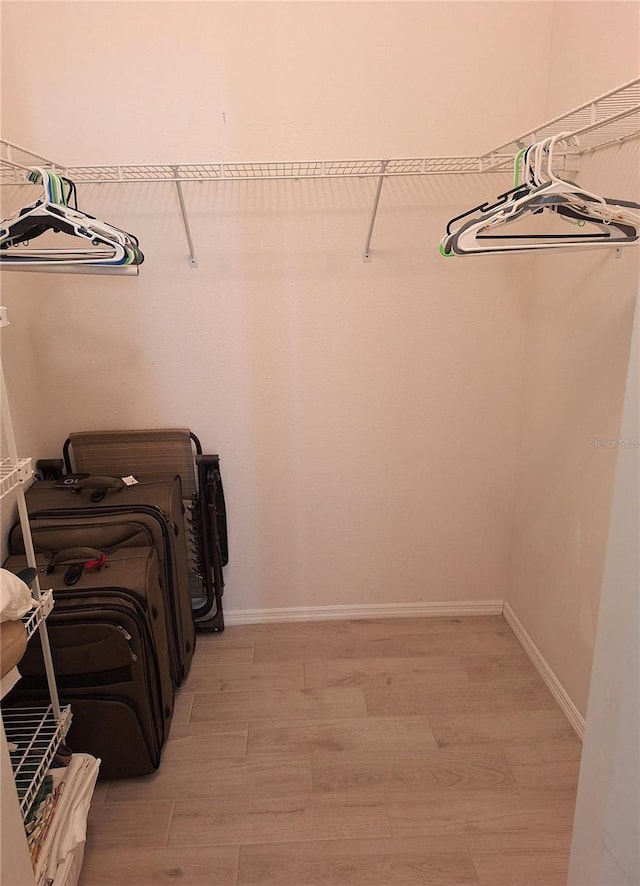 spacious closet featuring light hardwood / wood-style flooring