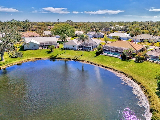 aerial view with a water view