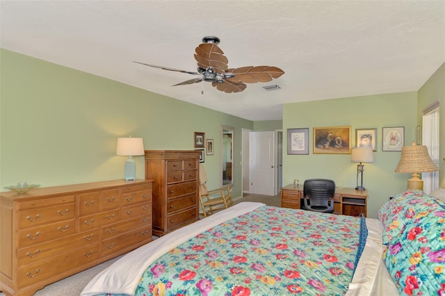 bedroom featuring carpet and ceiling fan