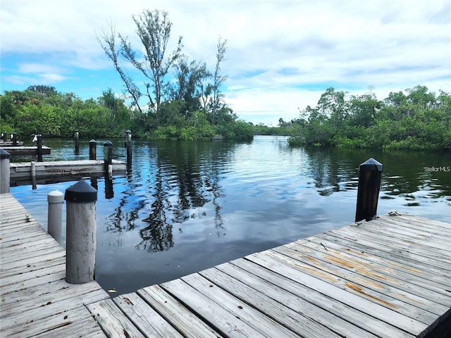 view of dock with a water view