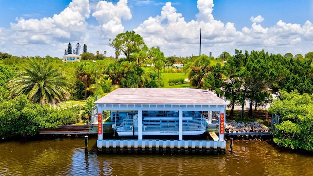 view of dock with a water view