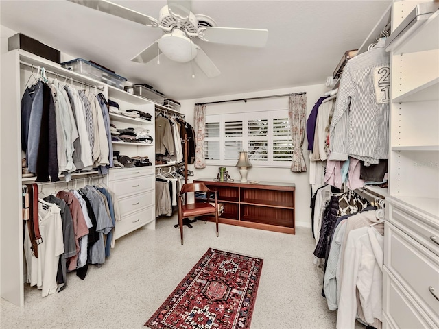 spacious closet featuring ceiling fan