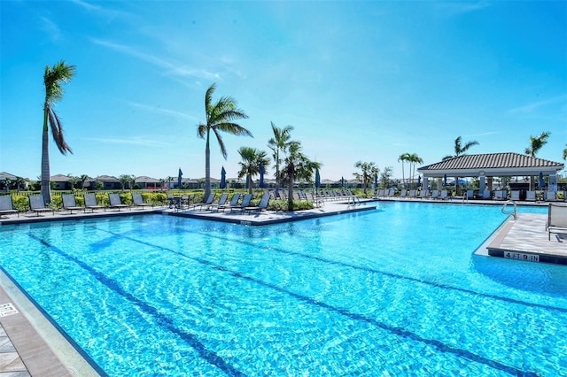 view of swimming pool with a gazebo