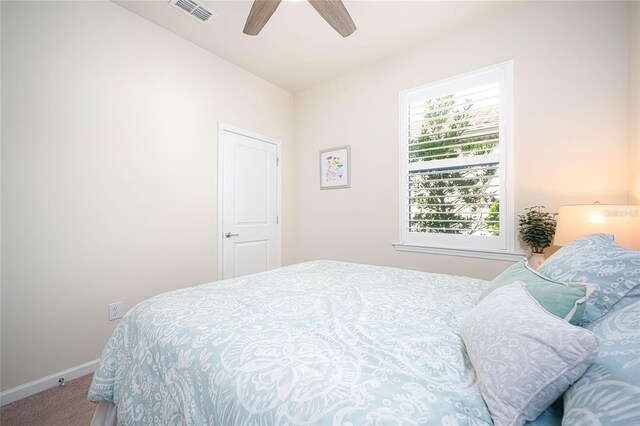 bedroom with carpet floors and ceiling fan