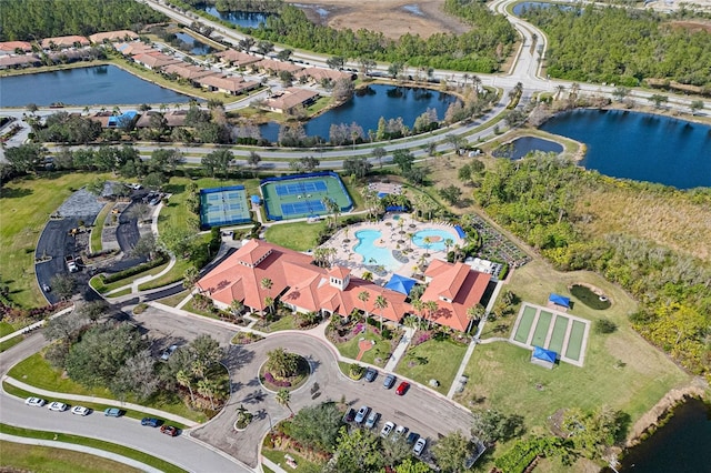 bird's eye view featuring a water view