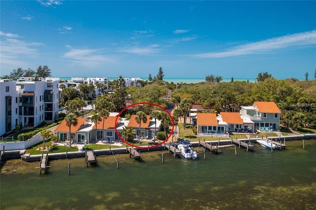 aerial view featuring a water view