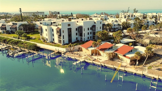 aerial view with a water view