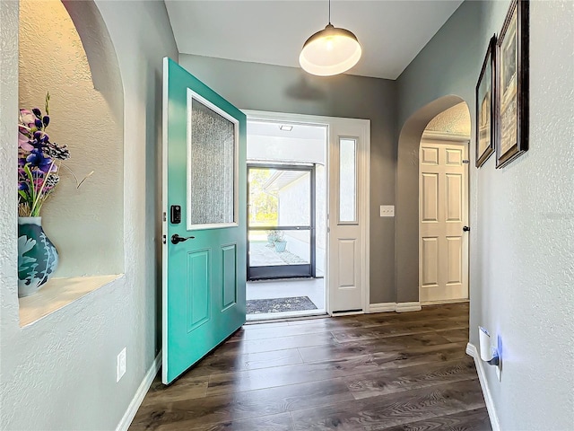 foyer entrance featuring dark hardwood / wood-style flooring