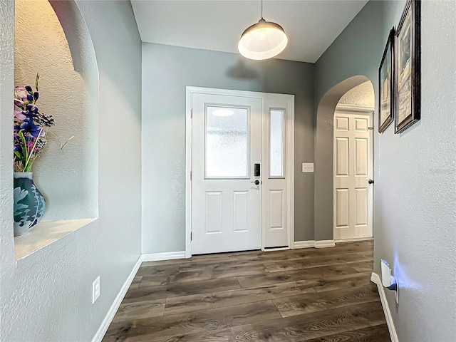 foyer entrance featuring dark hardwood / wood-style flooring