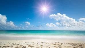 view of water feature with a beach view