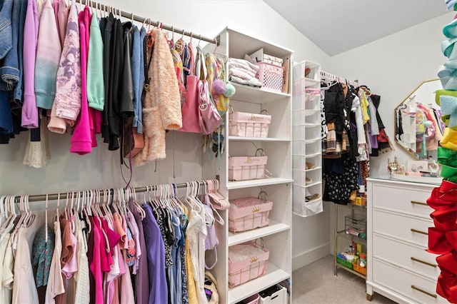 spacious closet featuring light carpet