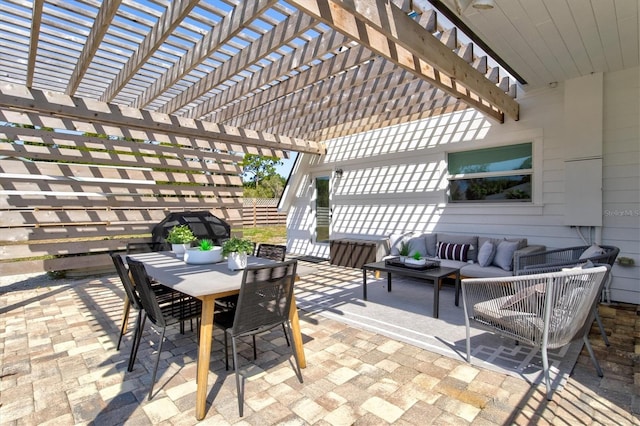 view of patio / terrace with a pergola and an outdoor hangout area