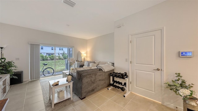 living room featuring light tile patterned floors