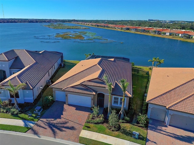 aerial view with a water view