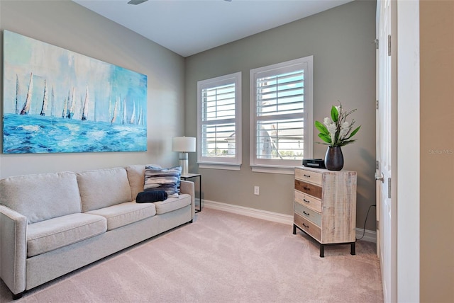 living room with light colored carpet