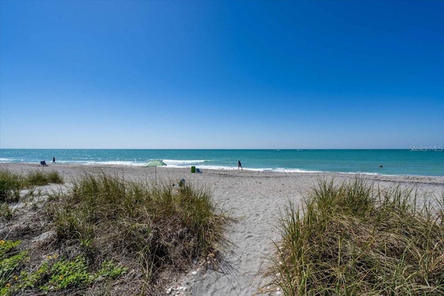 property view of water featuring a beach view