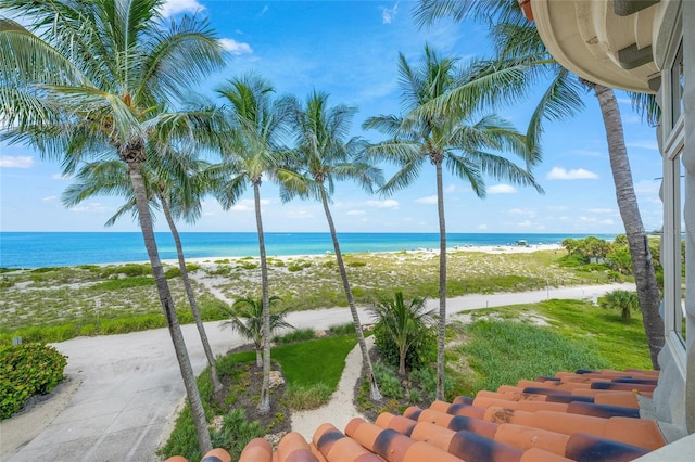 view of water feature featuring a beach view