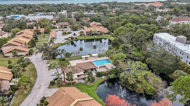 aerial view with a water view