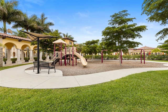 view of play area with a lawn