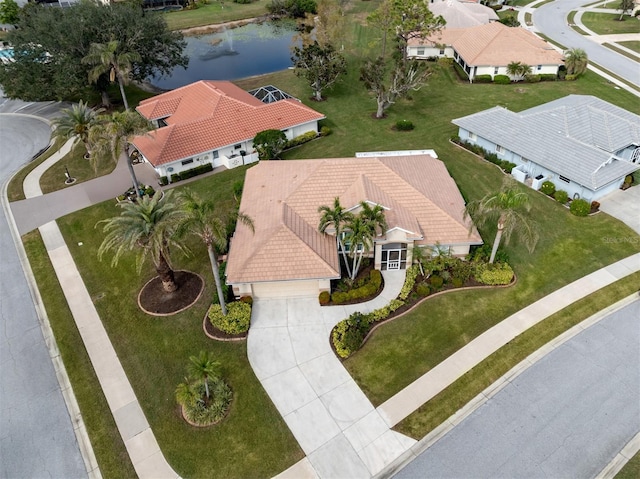 bird's eye view featuring a water view