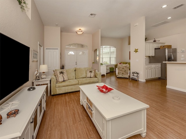 living room with light wood-type flooring