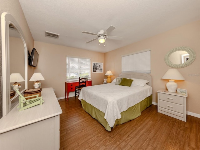 bedroom featuring ceiling fan and light hardwood / wood-style flooring