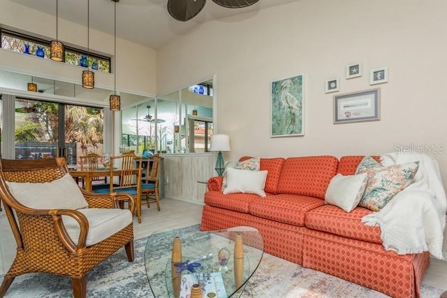 living room featuring ceiling fan