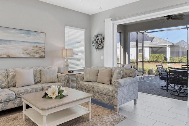 12488 Palatka Dr, Venice, FL 34293 - tiled living room with ceiling fan