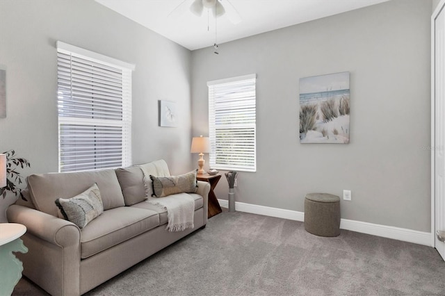 12488 Palatka Dr, Venice, FL 34293 - living room with light carpet and ceiling fan