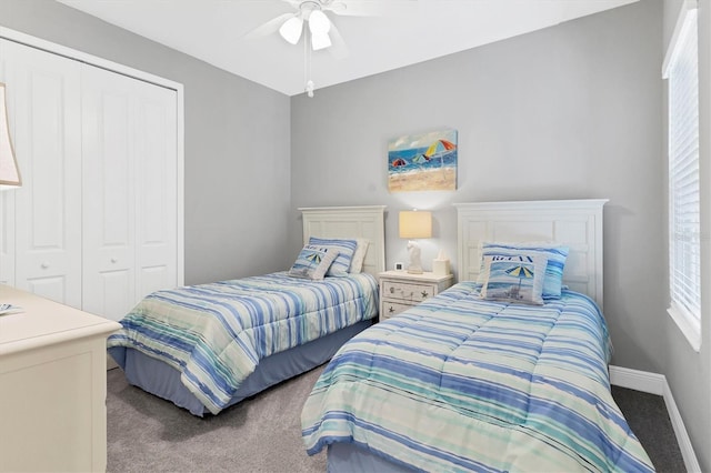 12488 Palatka Dr, Venice, FL 34293 - bedroom featuring ceiling fan, carpet flooring, and a closet