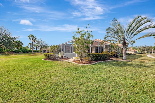 view of yard featuring a lanai