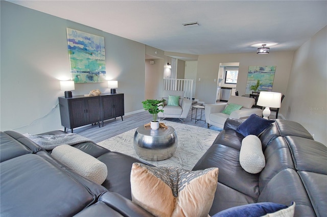 living room with light wood-type flooring