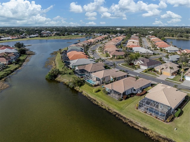 aerial view with a water view